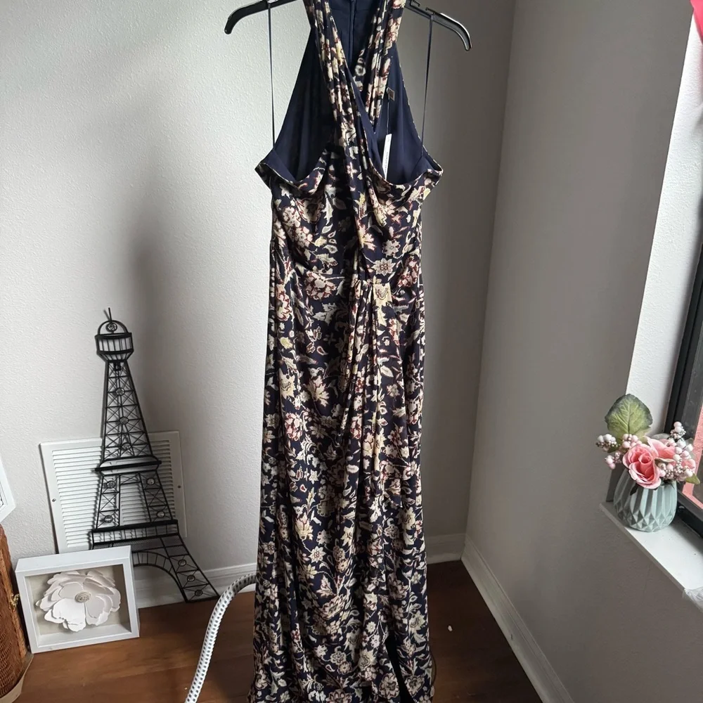NWT Lauren Ralph Lauren Floral Ruffle-Trim Georgette Halter Gown Maxi Dress - Picture 5 of 9
